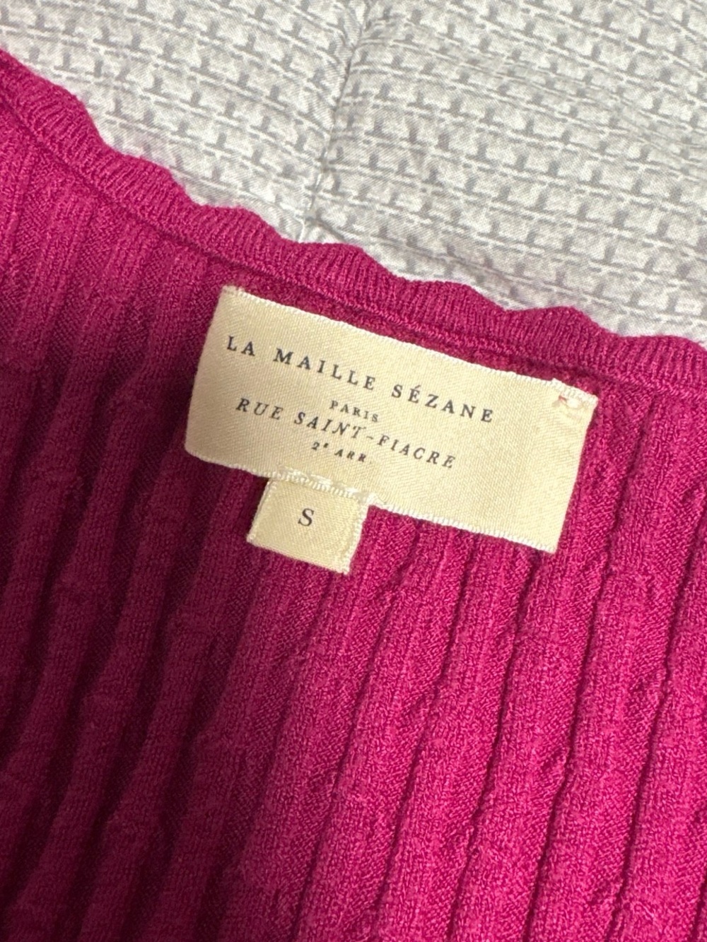 Sezane Ribbed Square-Neck Cardigan in Fuchsia Pink - Picture 3 of 4